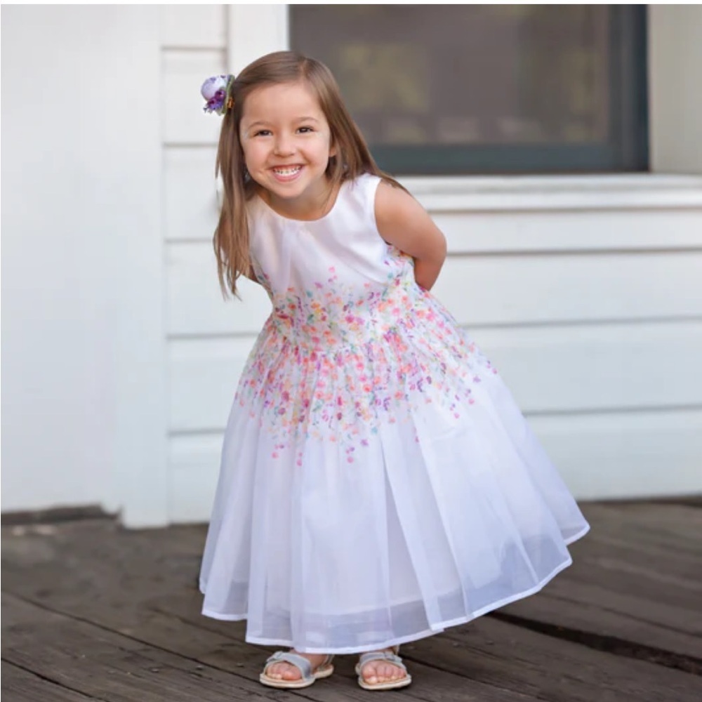 Ava & Yelly White Girls Floral Tulle Printed Slub Dress Toddler Little Girl 4
